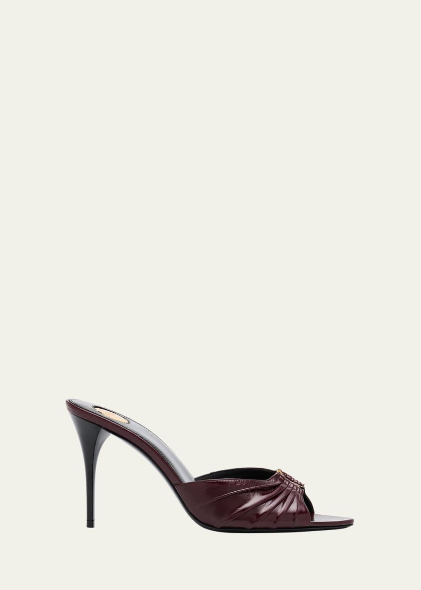 Saint Laurent Babylone YSL Ruched Leather Mule Sandals