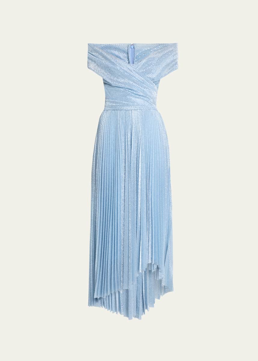 Talbot Runhof Off-the-Shoulder Sequined High Low Cocktail Dress
