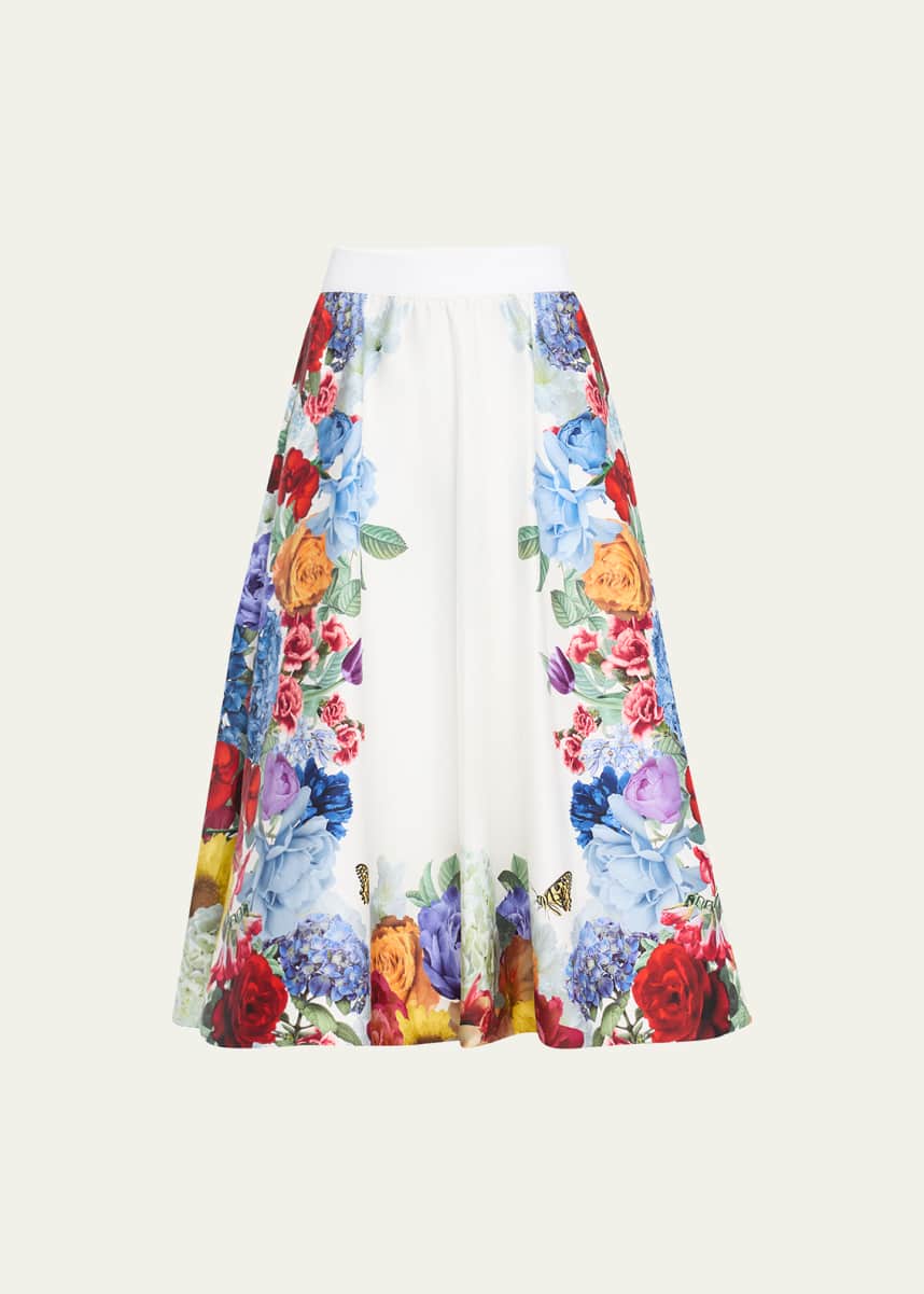 Alice + Olivia Earla Floral Flared Midi Skirt
