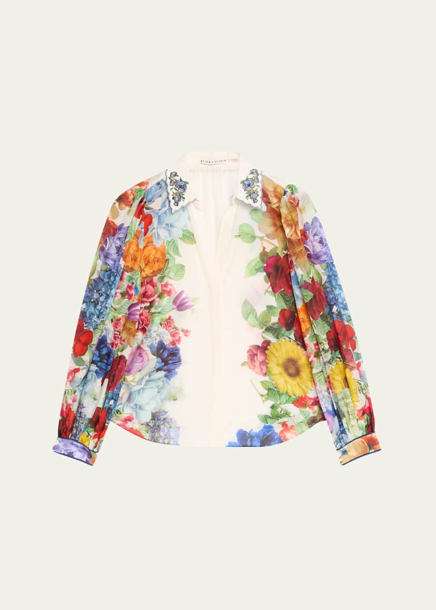 Alice + Olivia Roanne Floral Button-Front Blouse