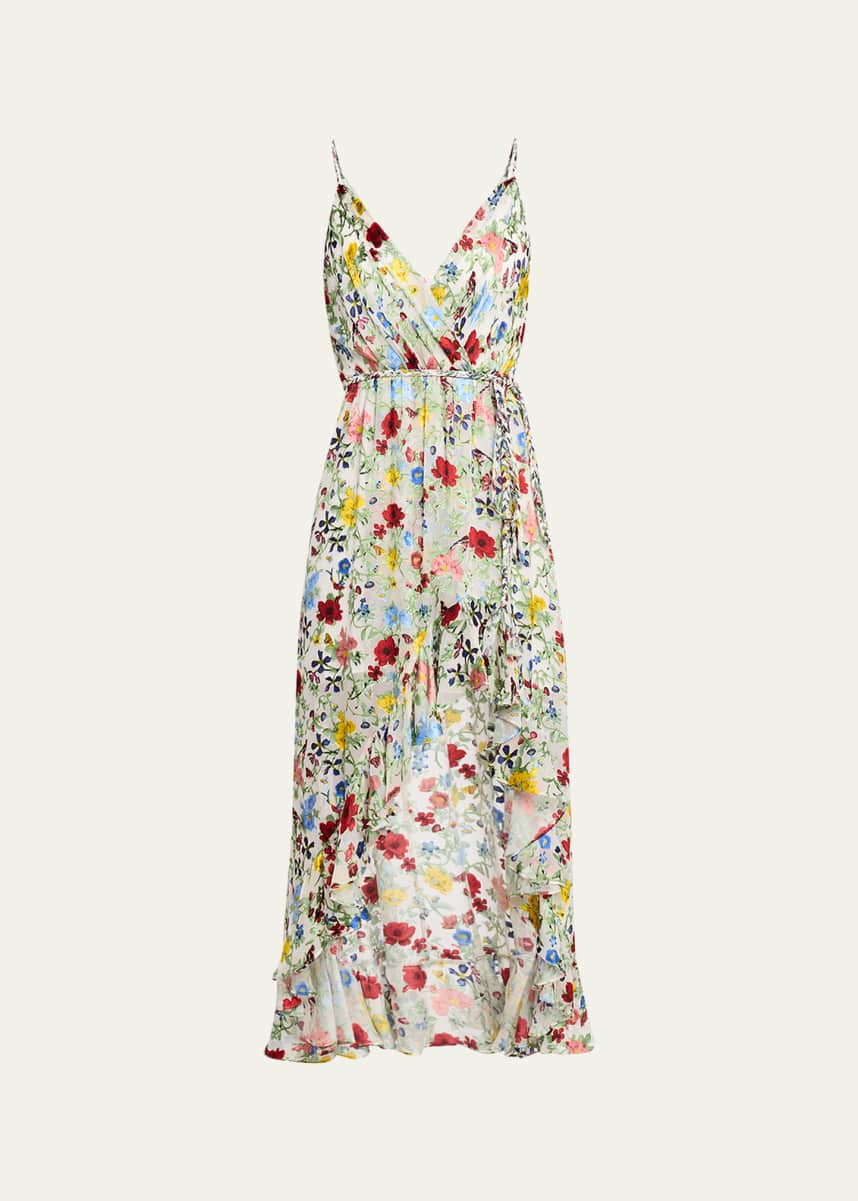 Alice + Olivia Tara Floral Cascading Ruffle Midi Dress