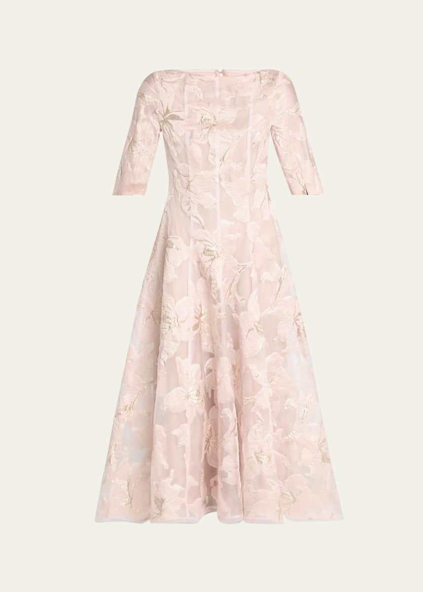 Talbot Runhof Waterlily Organza Jacquard Midi Dress
