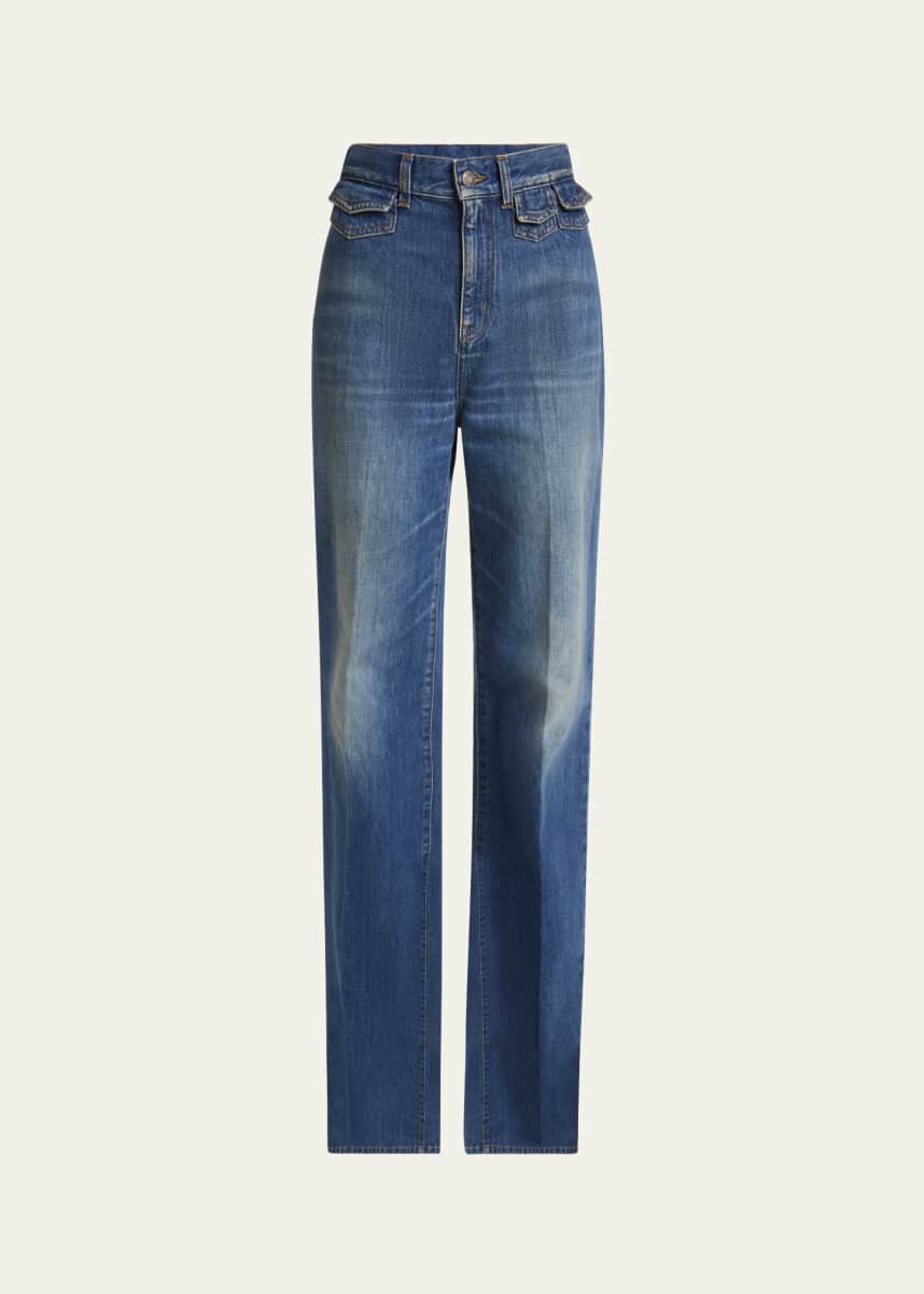 Chloe High-Waisted Flared Jeans with Flap Pockets