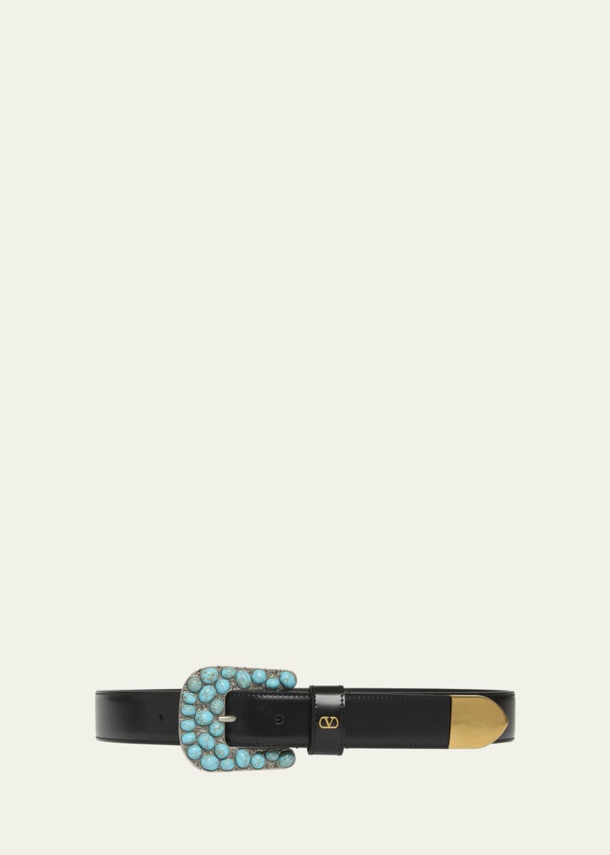 Valentino Garavani Western-Inspired Brushed Leather Belt