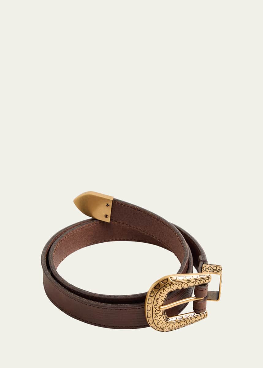 Valentino Garavani V-Logo Engraved Leather Belt