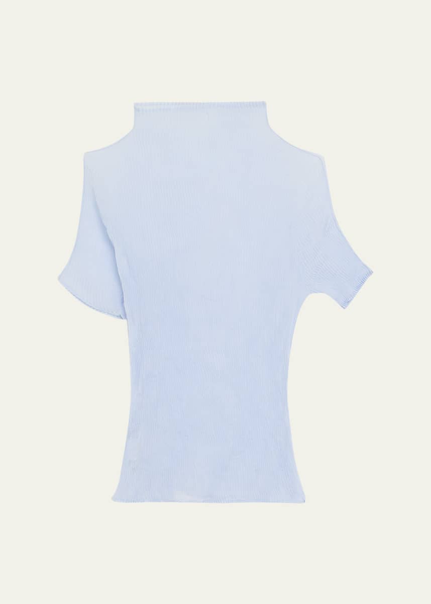Issey Miyake Short-Sleeve Plisse Chiffon Blouse