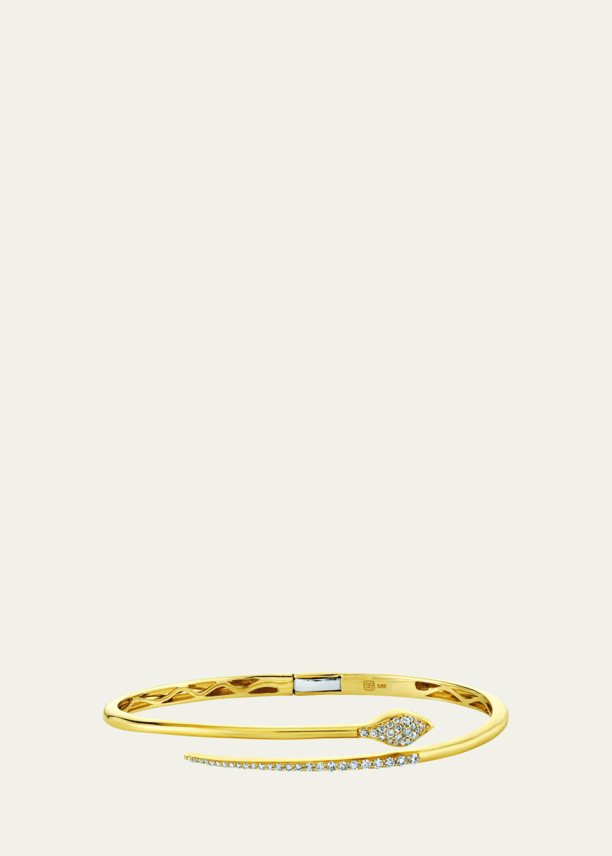Sydney Evan 14K Yellow Gold Pave Diamond Small Snake Hinge Bangle Bracelet
