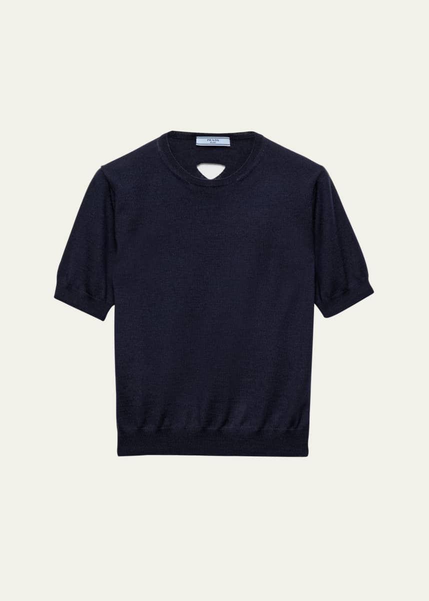 Prada Cutout Triangle Short-Sleeve Wool Sweater