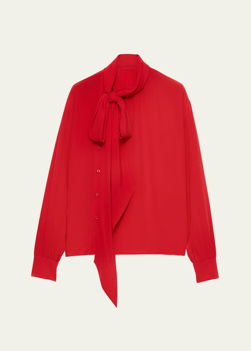 Prada Marocaine Offset Button Silk Top with Scarf