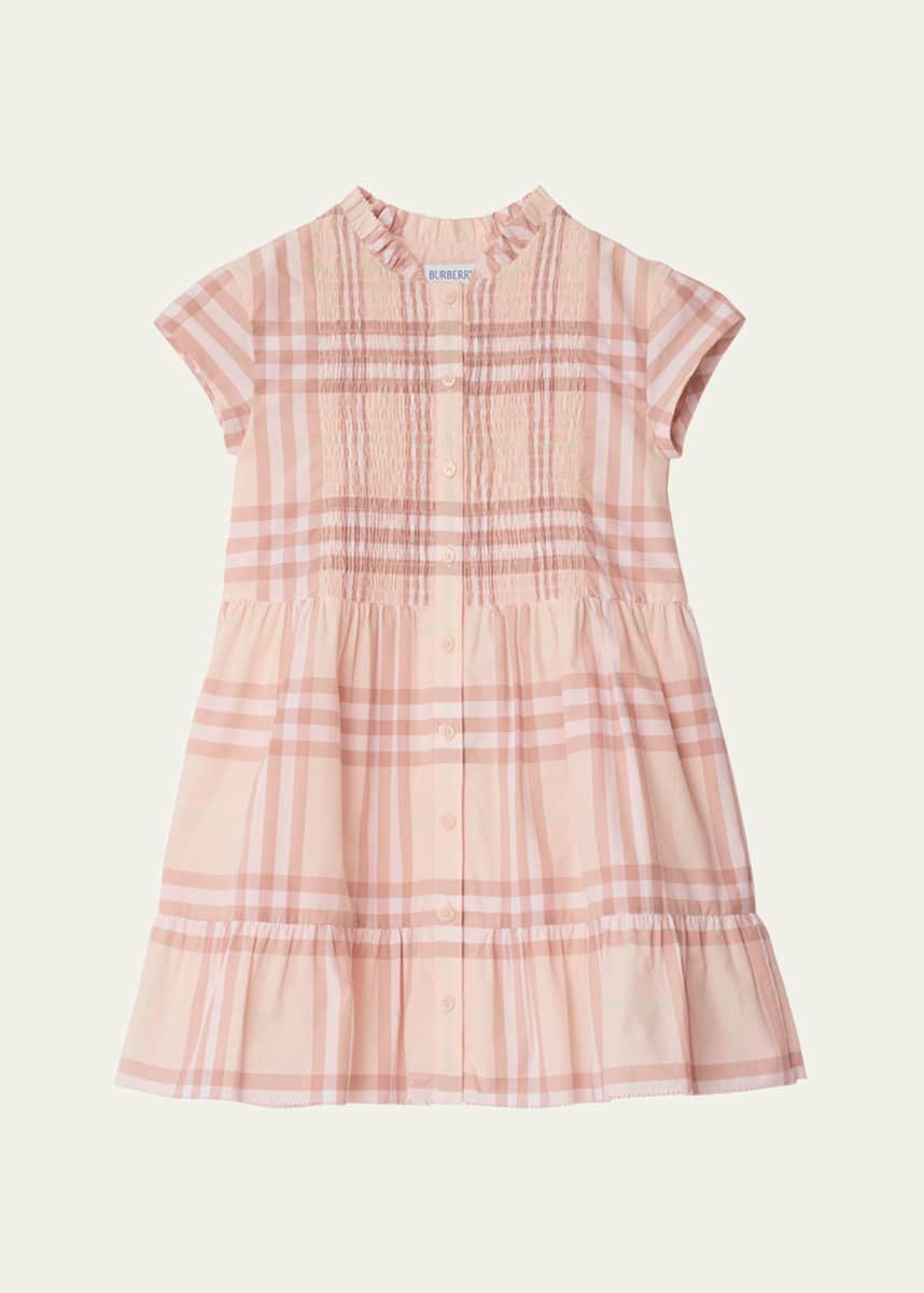 Burberry Girl's Rose Check Smocked Dress, Size 3-14
