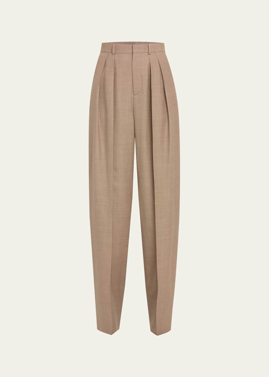 Saint Laurent High-Rise Pleated Tapered-Leg Trousers