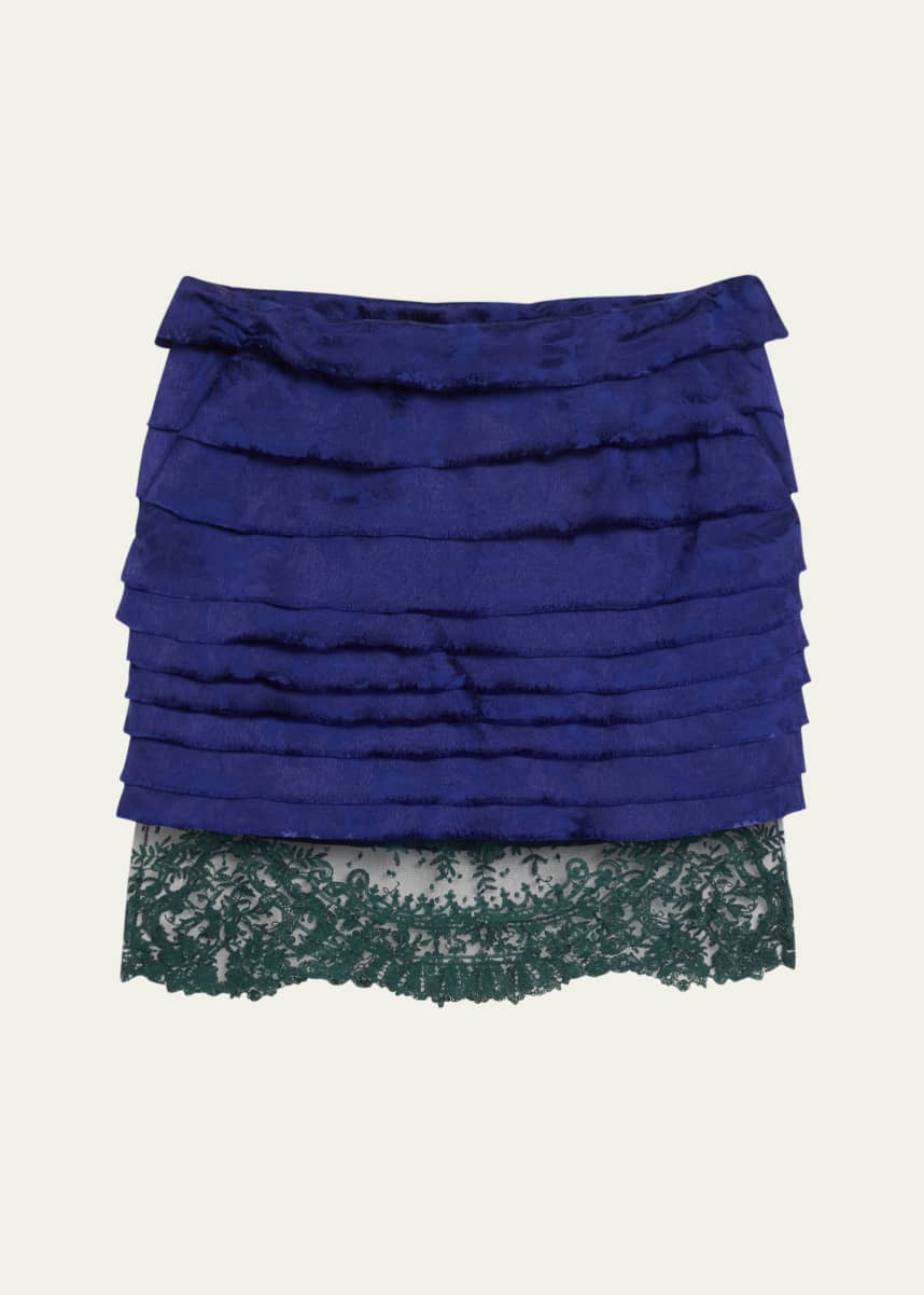 Saint Laurent Lace-Hem Ruffled Jacquard Mini Skirt