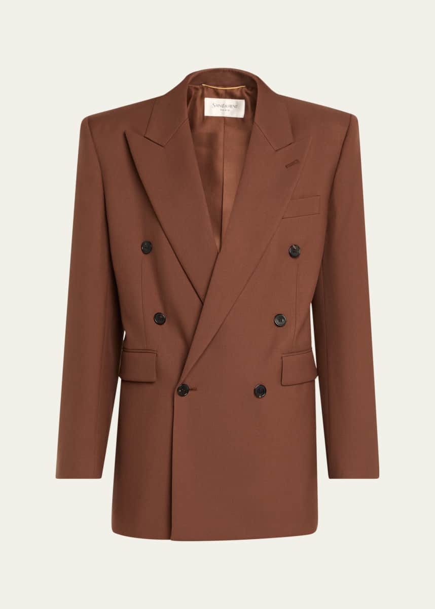 Saint Laurent Double-Breasted Strong-Shoulder Blazer