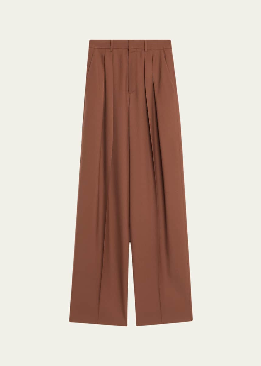 Saint Laurent Double-Pleated Straight-Leg Trousers