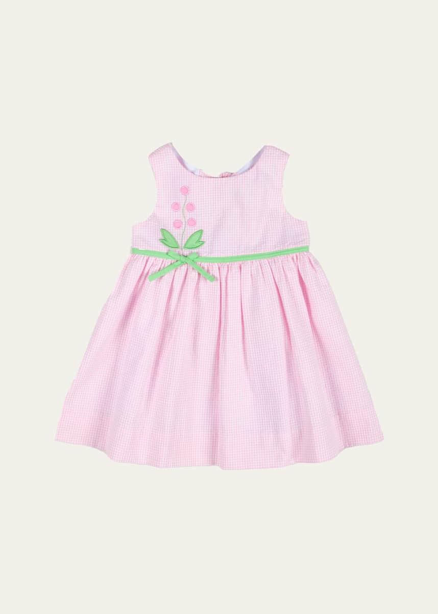 Florence Eiseman Girl's Seersucker Check Dress with Flowers, Size 2-6
