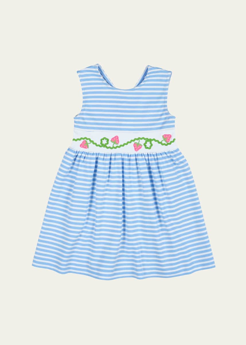 Florence Eiseman Girl's Striped Knit Dress W/ Embroidered Strawberries, Size 2-6