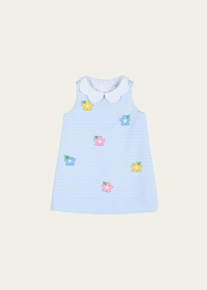 Florence Eiseman Girl's Striped Dress W/ Floral Appliques, Size 2-6X
