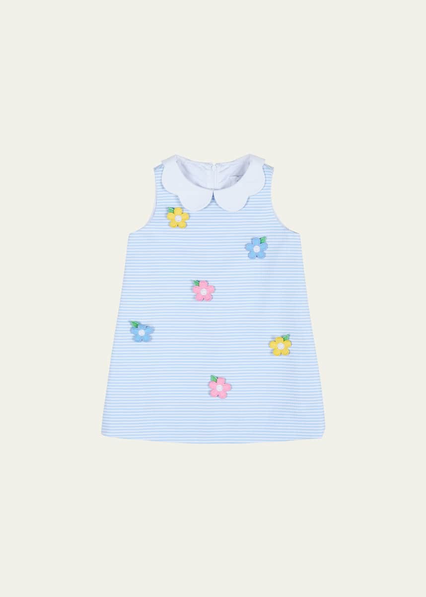 Florence Eiseman Girl's Striped Dress W/ Floral Appliques, Size 12M-18M