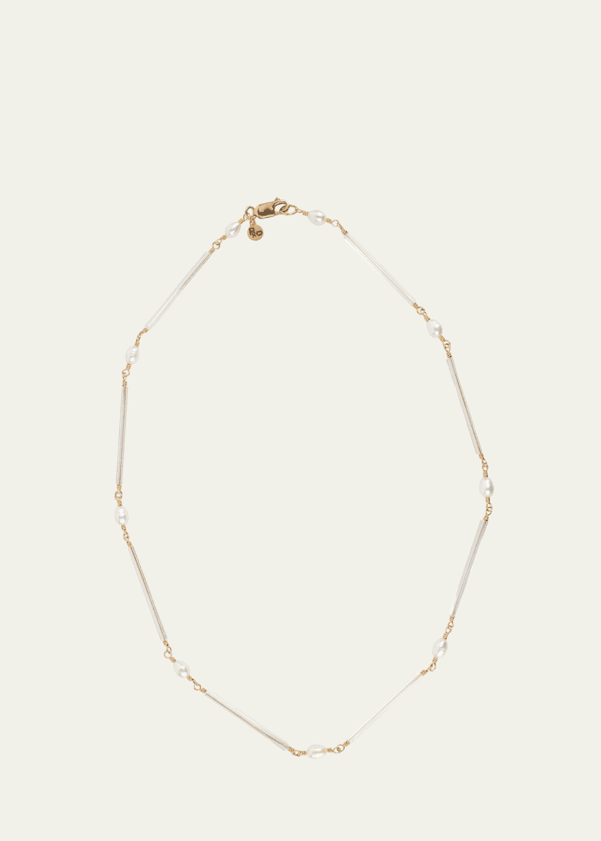 Presley Oldham Iced Necklace with Pearls and Glass Beads, 17"L