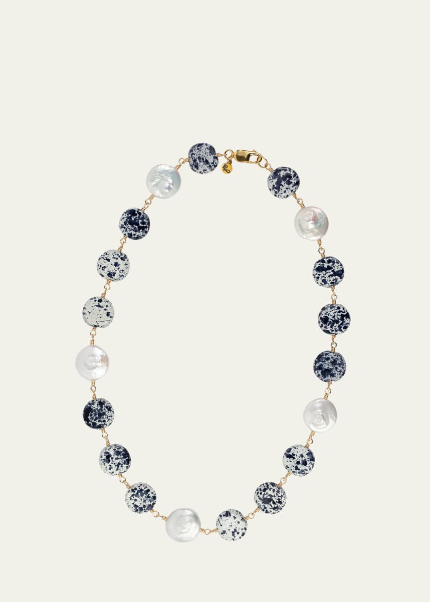Presley Oldham Speckle Necklace with Pearls and Glass Beads, 17"L