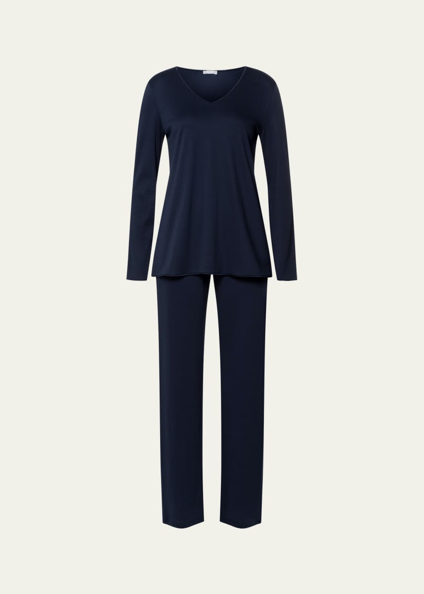 Hanro Silk-Trim Mercerized Cotton Pajama Set