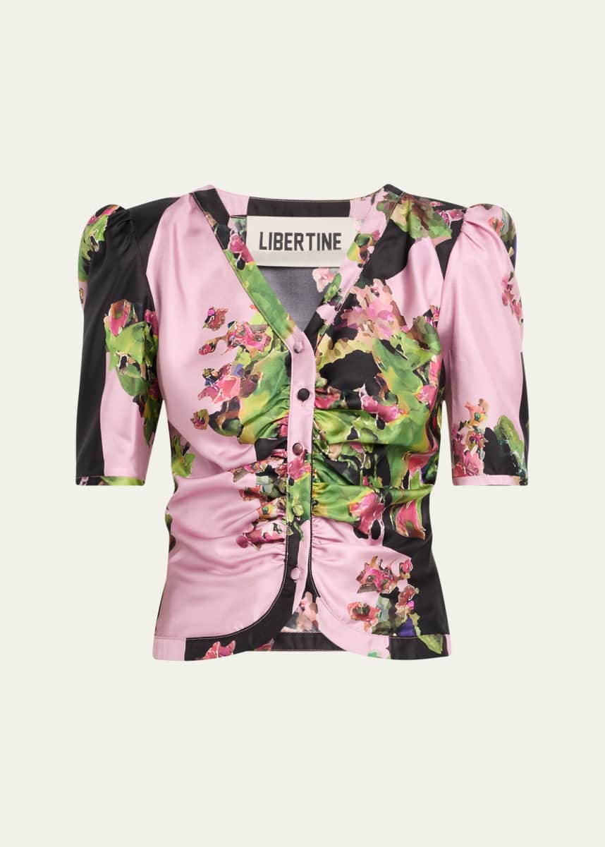 Libertine Monaco Pink London Terrace Ruched Silk Top