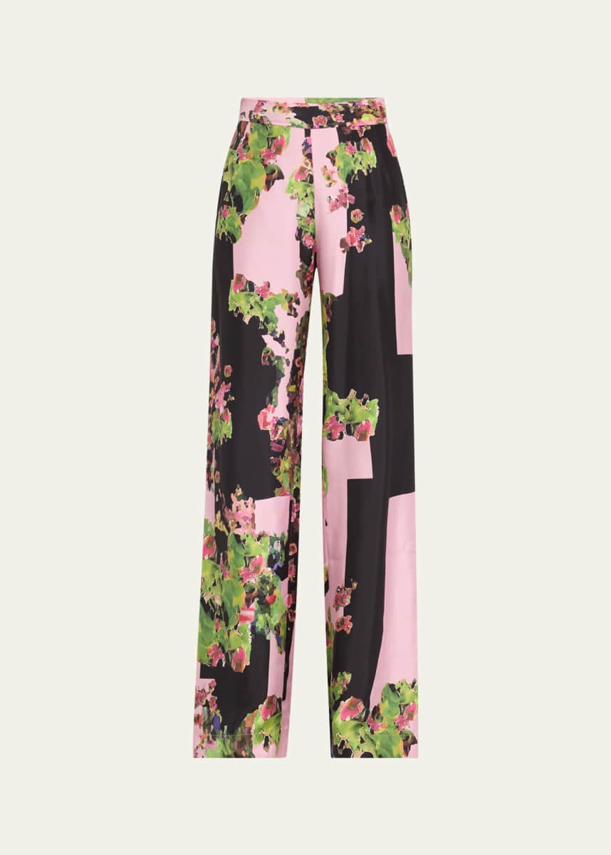 Libertine Pink London Terrace-Print Wide-Leg Silk Aarons Pants