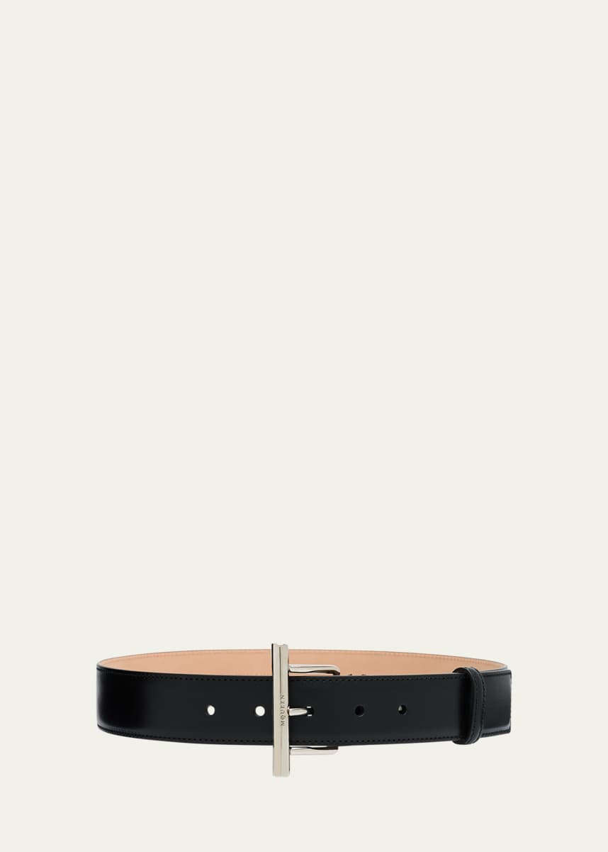 McQueen T-Bar Skinny Leather Belt