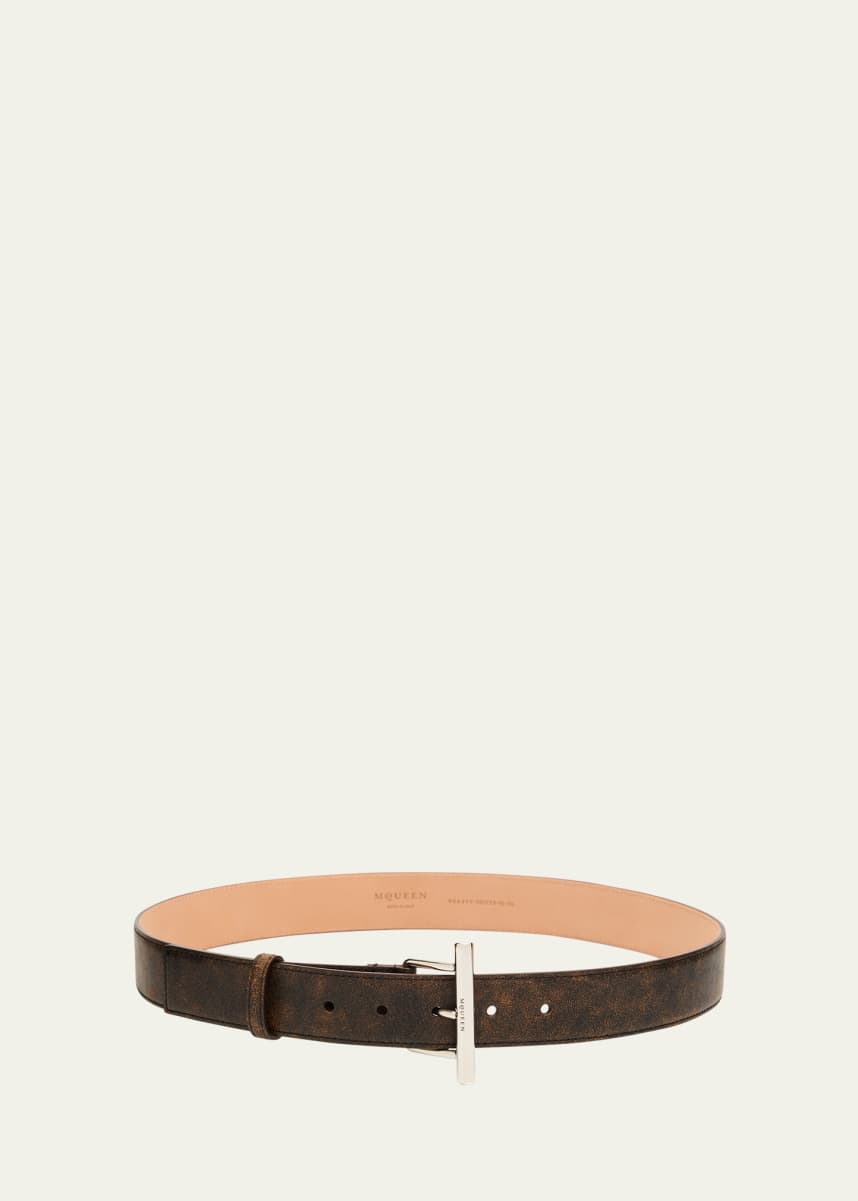 McQueen T-Bar Skinny Leather Belt