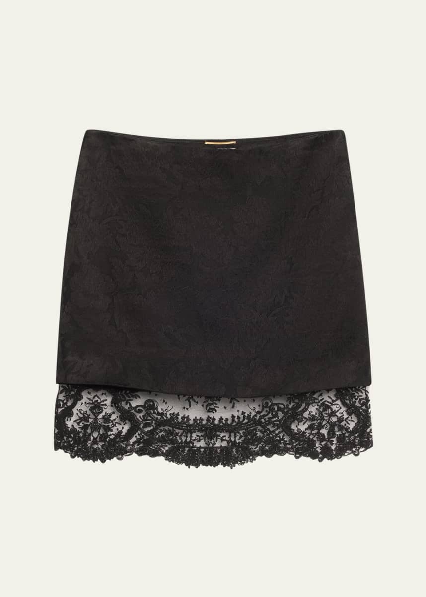 Saint Laurent Jacquard Lace Hem Mini Skirt