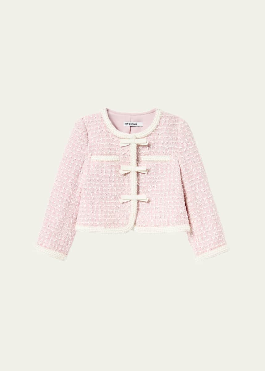 Self-Portrait Girl's Bow Boucle Jacket, Size 3T-12