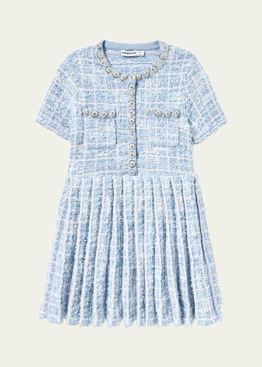 Self-Portrait Girl's Check-Print Embellished Boucle Dress, Size 3T-12