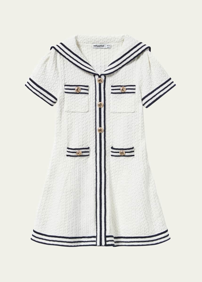 Self-Portrait Girl's Sailor Textured Knit Dress, Size 4-12