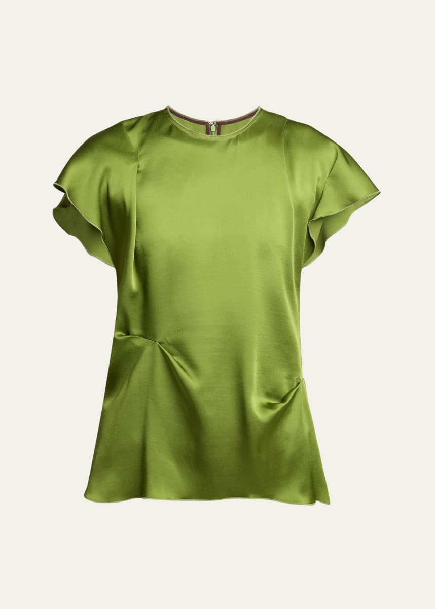 Victoria Beckham Draped Pleat Flutter-Sleeve Top