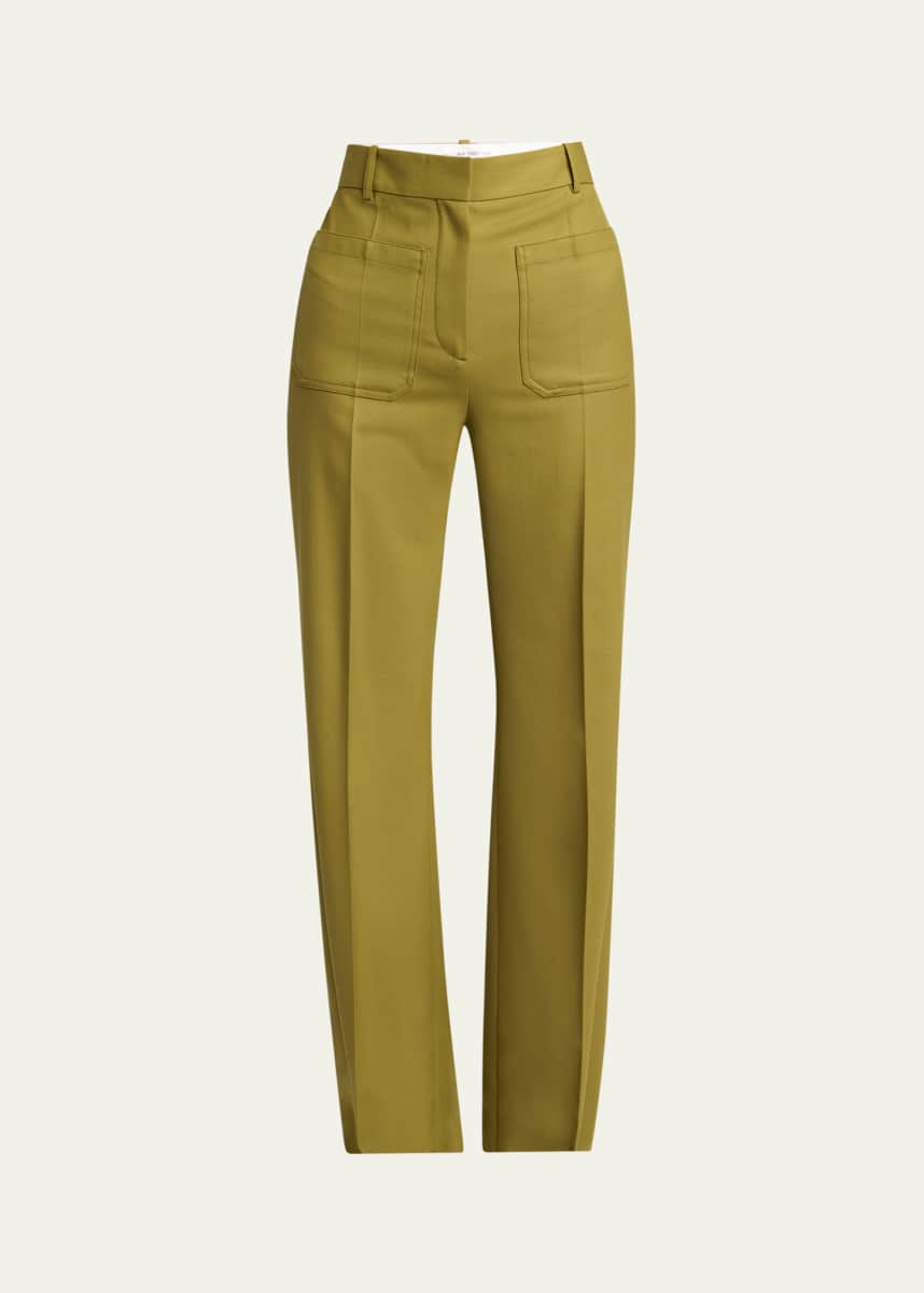 Victoria Beckham Alina High Waisted Wool Trousers, Green