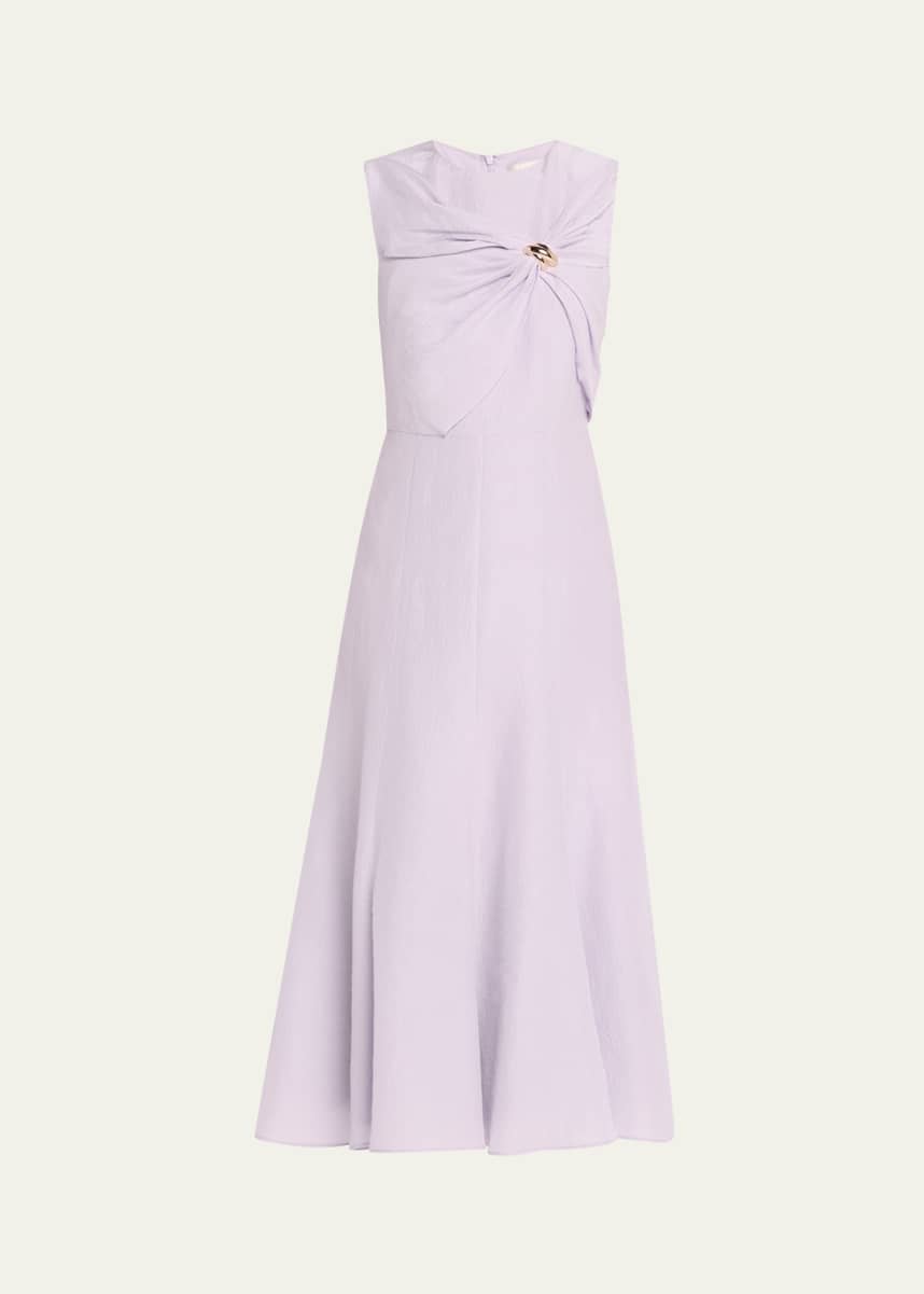 Roland Mouret Draped Silk Jacquard Midi Dress