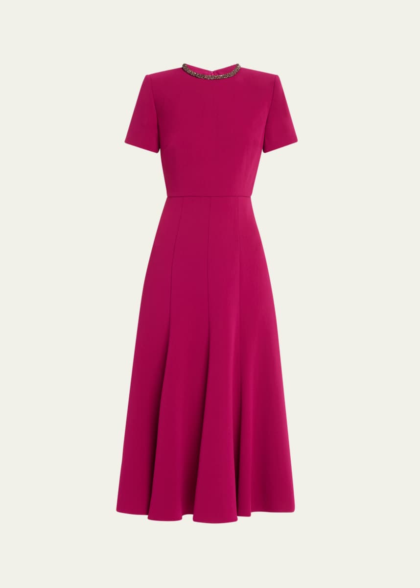 Roland Mouret Diamante Neck Light Cady Midi Dress