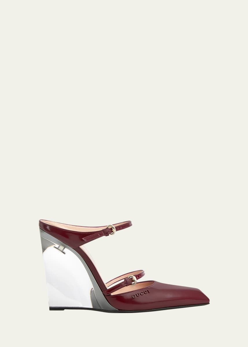 Gucci Christy Regent Leather Lucite Wedge Mules
