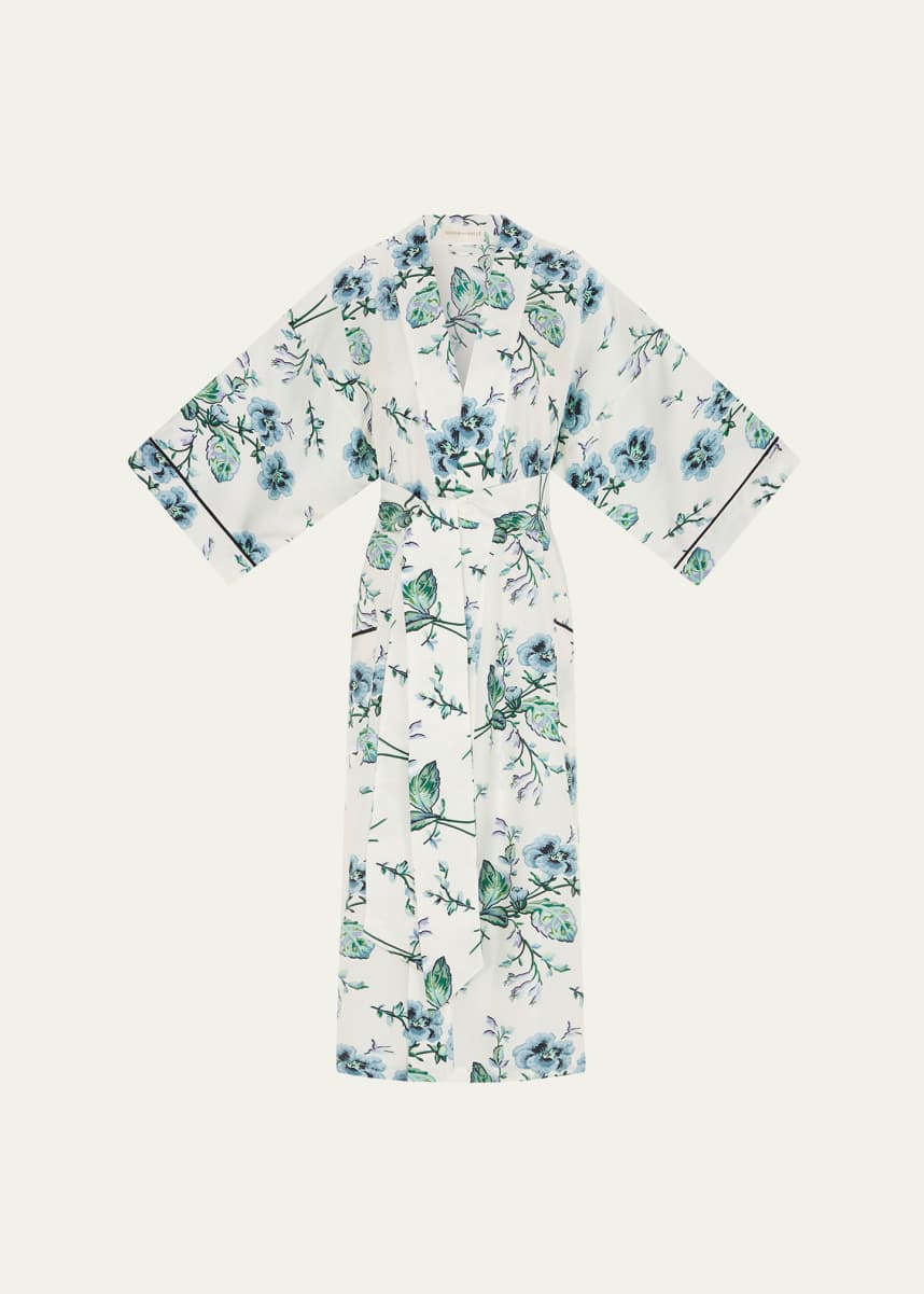 Olivia von Halle Sabine Floral-Print Silk Twill Robe
