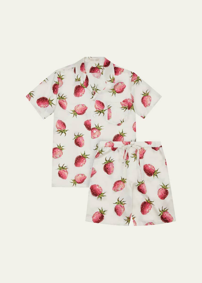 Olivia von Halle Emeli Strawberry-Print Silk Satin Pajama Set