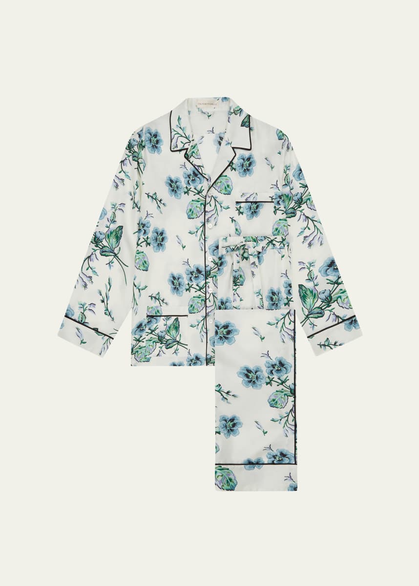 Olivia von Halle Yves Floral-Print Silk Twill Pajama Set