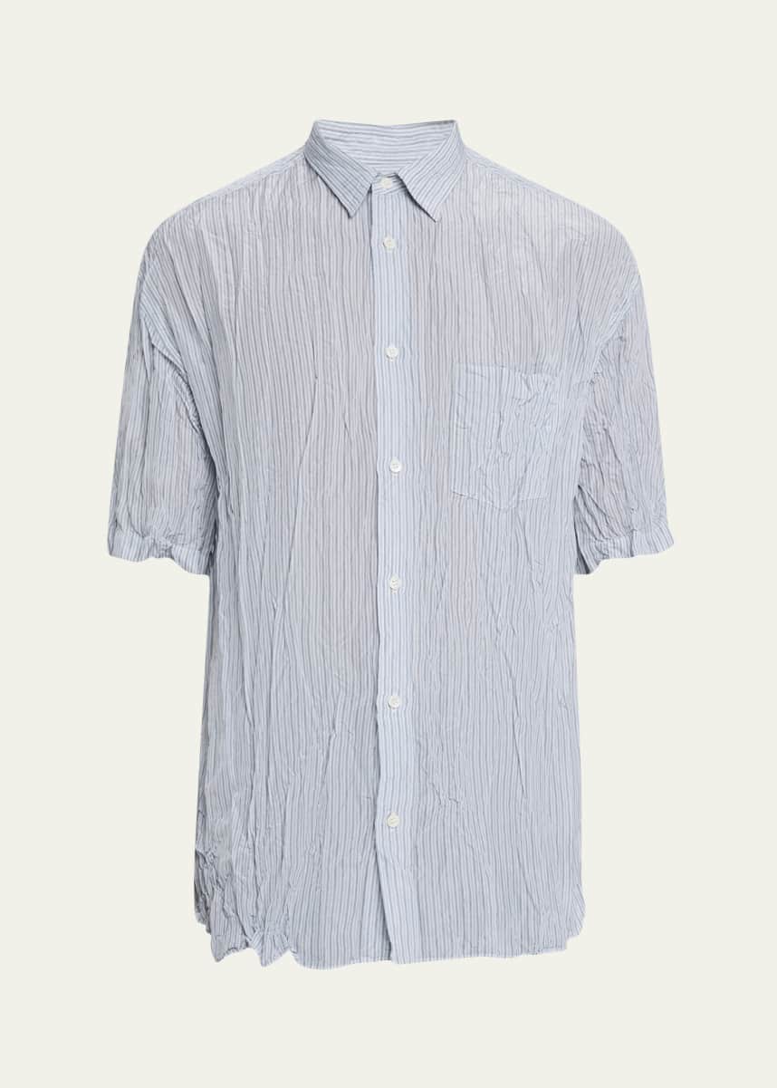 CDG HOMME Men's Striped Crinkled Sport Shirt