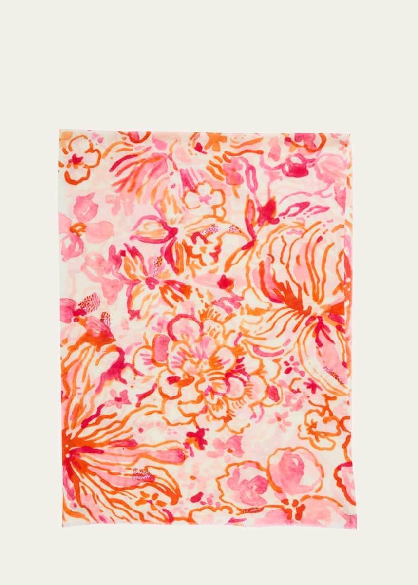 Janavi India Watercolor Floral-Print Wool-Blend Scarf