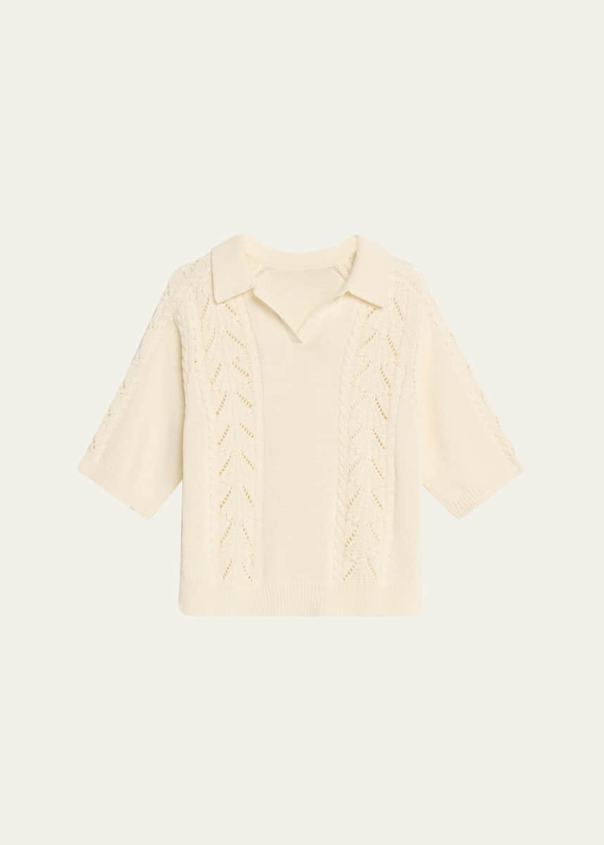 Loulou Studio Kina Pointelle & Cable-Knit Cotton Polo Sweater