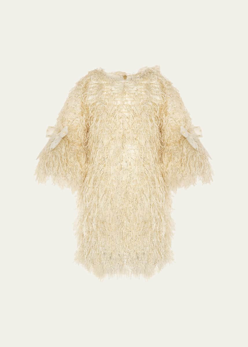 Mama Luma Girl's Fringe-Sleeve Feathered Dress, Size 3T-12