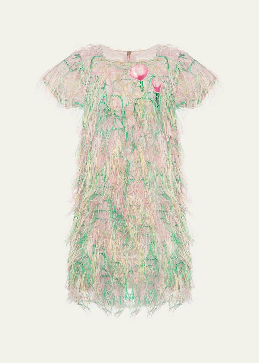 Mama Luma Girl's Rainbow Tassel Short-Sleeve Dress, Size 3T-12