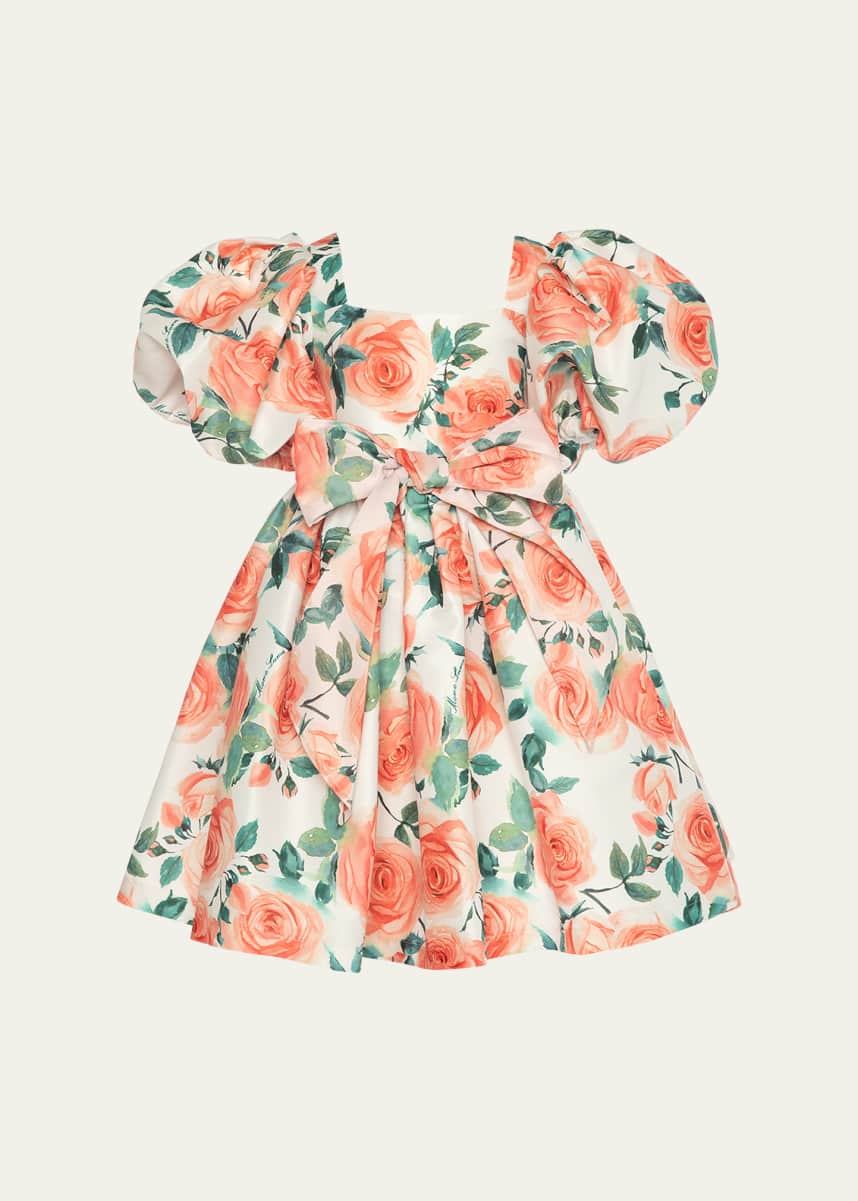 Mama Luma Girl's Rose Balloon-Sleeve Dress, SIze 3T-12