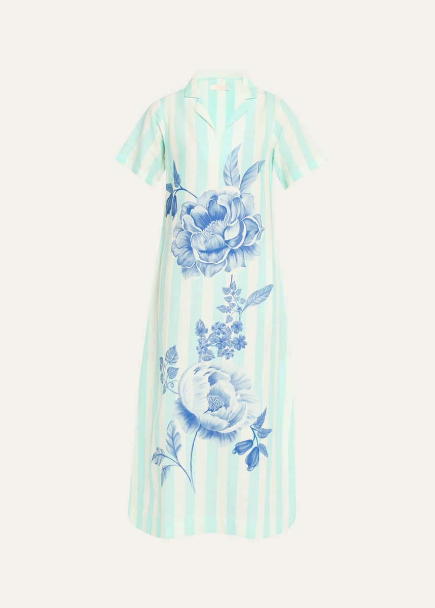 Verandah Peonies and Stripe Midi Shirtdress