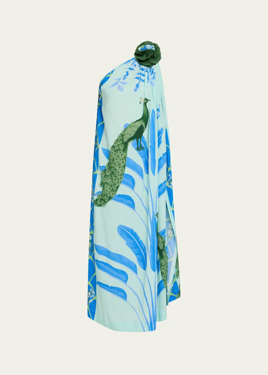 Verandah Palm and Peacock Toga Maxi Dress