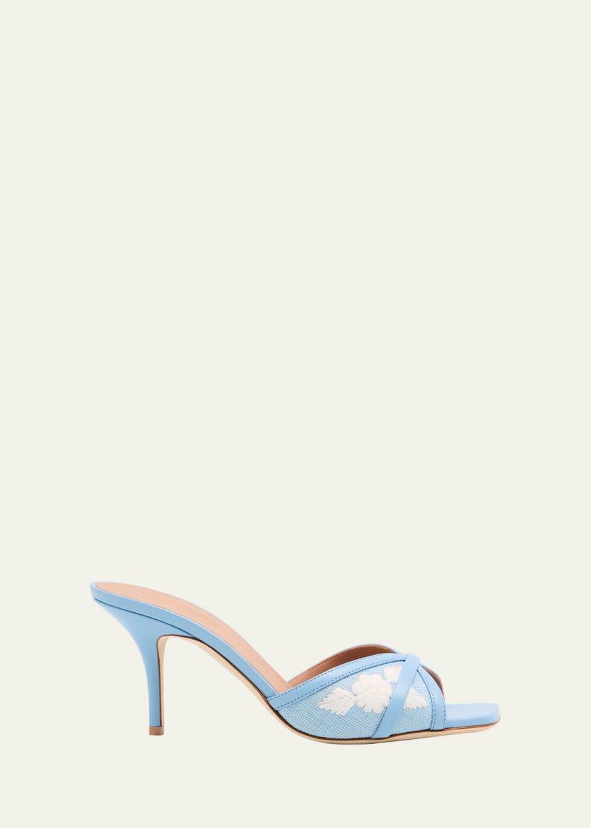 Malone Souliers Perla Raffia Leather Stiletto Slide Sandals